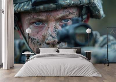 Brave Defender: American Soldier Standing Strong in Uniform Wall mural