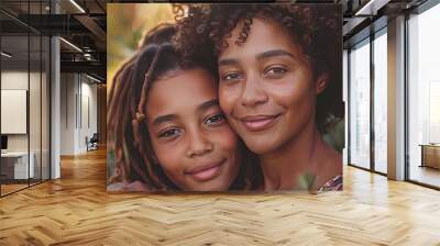 caring african american mother hugging teenage daughter enjoy moment of love motherhood concept wide Wall mural