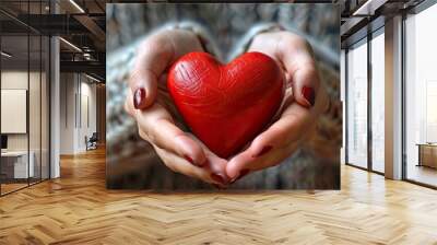 Caring Philanthropist with Red Heart for Valentine's Day or Charity - Embodying Love, Warmth, and Compassion Wall mural