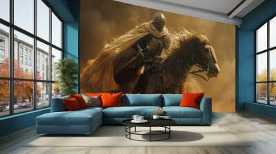 Charging Knight in Full Armor with Sword and Steed Wall mural