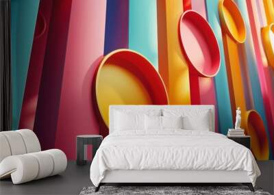 Colorful Abstract Rotating Shapes in 3D Render - Seamless Loop Animation Wall mural