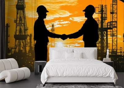 Corporate Contract Signing between Two Engineers at an Oil Pump Field Wall mural