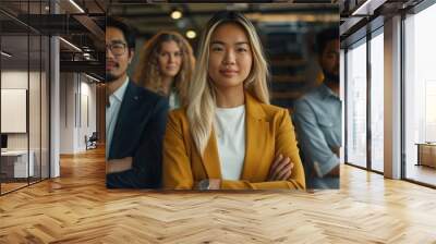 Diverse Team of Confident Professionals Standing with Crossed Arms in Office Wall mural