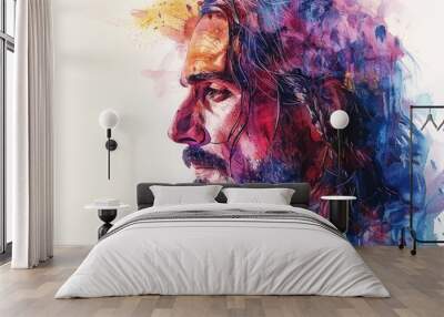 Divine Watercolor Portrait of Jesus Christ with Ample Copy Space for Religious Themes and Inspirational Messages Wall mural