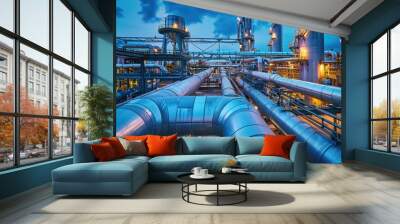 efficient gas and oil refinery process with industrial pipeline for maximum production Wall mural