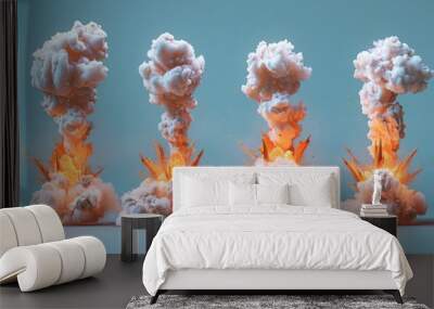 Explosions Set Isolated on White Background - Explosive Fireball Effects for Action Scenes, Special Effects and More! Wall mural