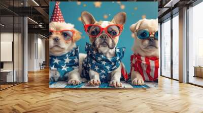 Festive Canine Patriotic Attire for Independence Day and Flag Day - AI Generated Illustration Wall mural