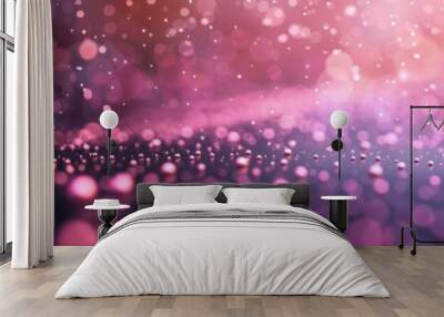 Festive New Year's Background with Pink Fireworks and Bokeh Lights on Magenta Sky - Perfect for Greeting Cards and Banners Wall mural