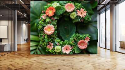 Floral Letter C on Natural Background Wall mural