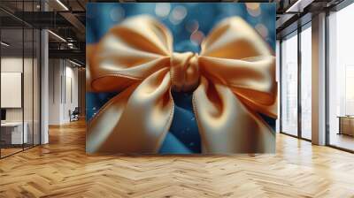 Golden Celebration Bow with Long Ribbon - Elegant Decorative Accessories for Celebrations and Decorations Wall mural