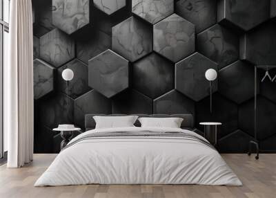 Hexagonal Black Abstract Texture Background Wall mural