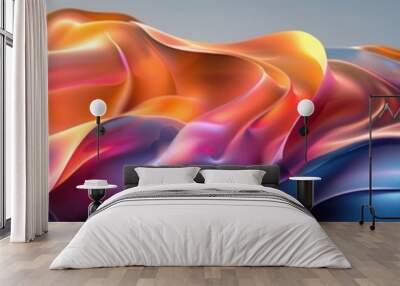 Iridescent Wavy Abstract Design - 3D Render Wall mural