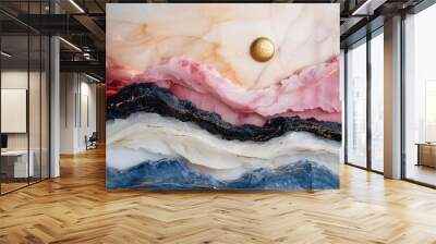 Marbled Waves of Black, Gold, and Red: Luxury Granite Texture Background with Abstract Swirls and Structure - Perfect for Banners. Wall mural