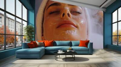 Ozone Facial Steamer Treatment on Beautiful Woman in Beauty Clinic Close-Up Wall mural