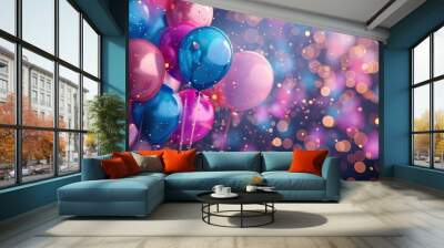 party background with lights confetti balloons and serpentine  Wall mural