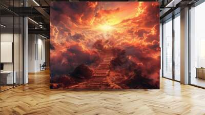 Religious Choice: Stairs for Heaven and Hell - 3D Rendering Wall mural