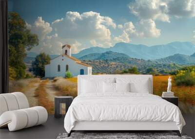 Serene Countryside Church Panorama Wall mural