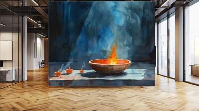 Smoke rising from Ash Wednesday burner in watercolor painting Wall mural