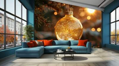 Sparkling Christmas Glass Ball with Illuminated Sphere Wall mural