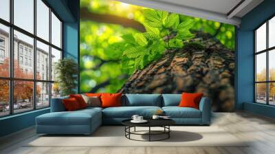 Spring Beech Tree Foliage: Veins of Life Juices on Clear Branches Wall mural