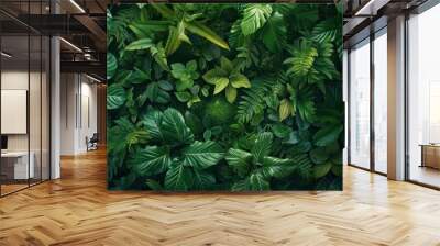 Tropical Canopy: A Top View of Lush Greenery and Earth Texture in a Dense Forest Wall mural