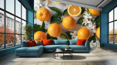 Vibrant Orange Blossoms in a Beautiful Flatlay Arrangement Wall mural