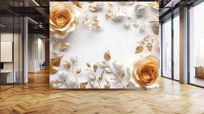 white and gold flowers wedding invitation background  Wall mural