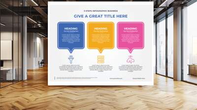 Infographic template with 3 steps for simple business clean background Wall mural