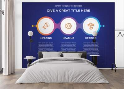 Simple infographic template with 3 steps blue gradient background Wall mural