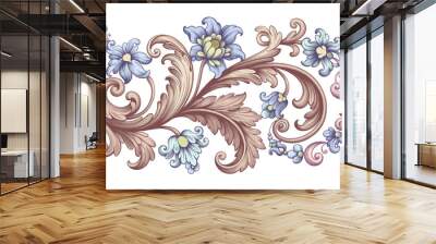 Flower vintage Baroque scroll Victorian frame border floral ornament engraved retro pattern rose peony tattoo filigree vector Wall mural