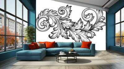 Vintage baroque foliage floral scroll ornament vector Wall mural