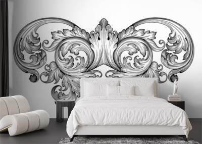 Vintage baroque frame scroll ornament vector Wall mural