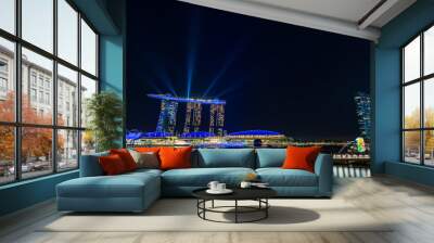 City view at Singapore central area at night with light trails. Wall mural