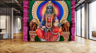 Colourful statues of Hindu religious deities in Hindu temple in Singapore	 Wall mural