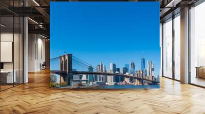 Wide panorama of skyscrapers in Manhattan with Brooklyn Bridge, New York at daytime Wall mural