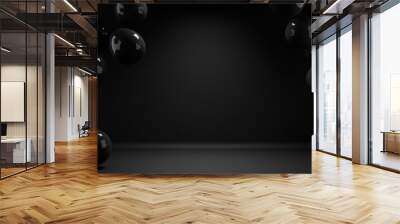 Black friday background with black balloons flying in empty space. Holiday shopping sale design mockup. Wall mural