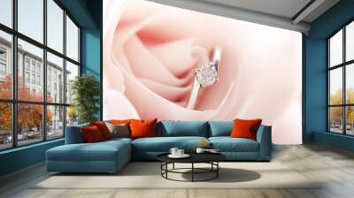 Engagement ring in pink rose Wall mural