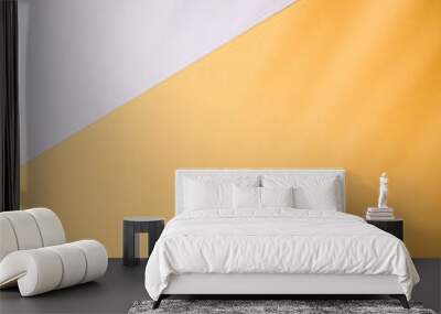 Warm yellow and white summer color background with tropical palm shadow. Two trend pastel paper and exotic plant shade layout. Minimal flat lay with leaf silhouette overlay. Wall mural