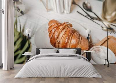 sweet croissant on a white table 2 Wall mural