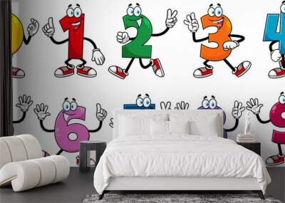 Funny Number Cartoon Character. Vector Collection Set Isolated On White Background Wall mural