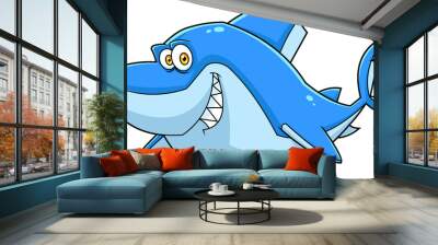 Great White Shark Cartoon Character. Hand Drawn Illustration Isolated On Transparent Background Wall mural