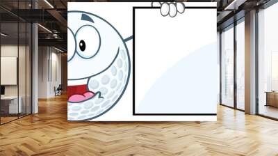 Happy Golf Ball Cartoon Character Showing A Sign Wall mural