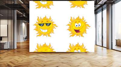 Happy Sun Mascot Cartoon Characters Set 2 Wall mural