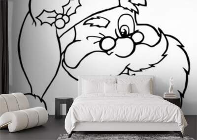 Outlined Santa Claus Winking Classic Cartoon Head Wall mural