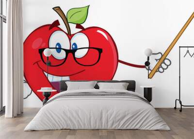 Smiling Apple Teacher Character With A Pointer Wall mural