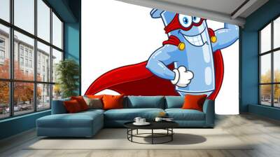 Super Hero Syringe Vaccine Cartoon Character. Vector Hand Drawn Illustration Isolated On Transparent Background Wall mural