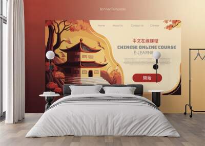 Vector banner template Chinese mandarin cantonese culture travel elearning Education online course landing page website Wall mural