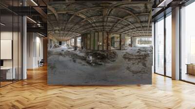 abandoned empty concrete room or building aftermath of bombing in full seamless spherical hdri panorama 360 degrees angle view  in equirectangular projection, ready AR VR virtual reality content Wall mural