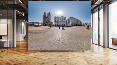 full 360 hdri panorama on main market square in center of old town with historical buildings, temples and town hall with a lot of tourists in equirectangular projection Wall mural