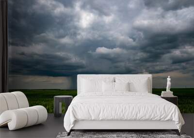 landscape with dark sky with rain clouds before storm. thunderstorm front Wall mural